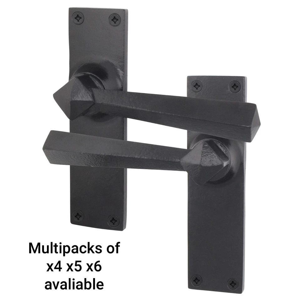 Black Iron Door Handle & Latch Set + Hinges Black Antique Tudor Latch Multipacks - Image 1 of 4