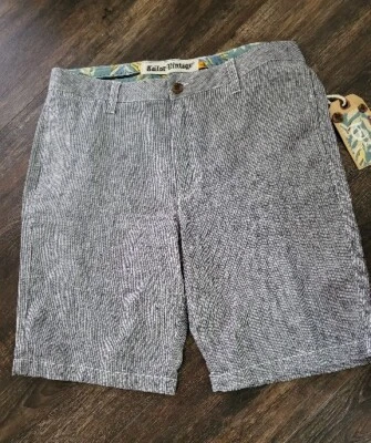 Pantalones Cortos Tailor Vintage Para Hombre 34 Azul Pin Rayas Calce Ajustado 9" Cortos Nuevos con Etiquetas Foto 1 de 4