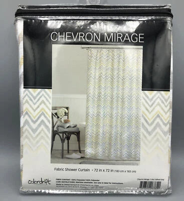 Cortina de ducha de tela Colordrift Chevron Mirage 72 pulgadas x 72 pulgadas amarillo-gris  Foto 1 de 4
