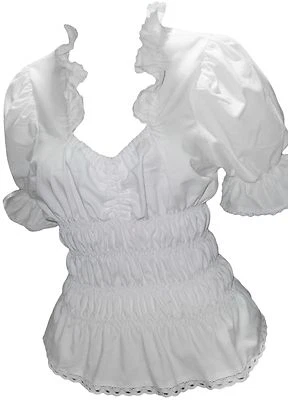 Trachtenbluse Bluse Damen Rüschenbluse Hemd tailliert Weiß Kurzarm Vegan - Bild 1 von 4