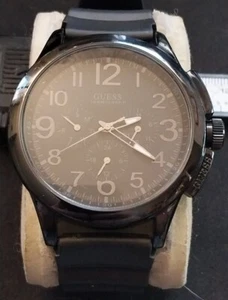 GUESS Waterpro Day & Date Quartz Watch U10628G1 Black Resin Band New Battery - Picture 1 of 18