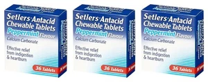 Setlers Antacid Indigestion/Heartburn Relief Chew Tablets, Peppermint Flavour x3
