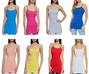 LADIES VEST TOPS PLUS SIZE STRAPPY TANK TOP WOMANS STRETCHY CAMI BODYCON JERSEY. - Picture 1 of 16