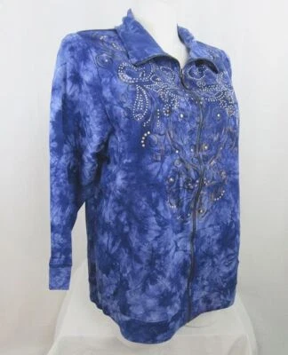 Chaqueta Catherines Talla 1X Estampado Azul Adornada Cremallera Frontal con Dos Bolsillos Foto 1 de 3
