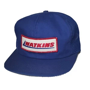 Vintage Watkins Trucker Snapback Hat Meshback Cap Navy Patch Made in USA Used - Picture 1 of 12