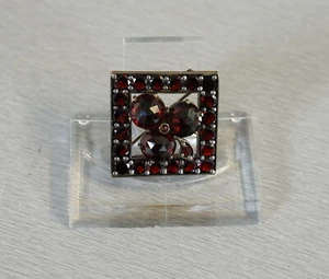 exclusive Granatbrosche Tombak Granat Böhmen Kleeblatt Antik Schmuck um 1900 RAR - Picture 1 of 6