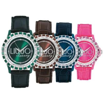 Orologio Donna LIU JO Luxury BAGUETTE Vera Pelle Swarovski 10 Colori Lady DD - Immagine 1 di 4