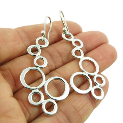 925 Sterling silver Bubble Earrings Long Solid Circle Cluster Drops for Women - Image 1 of 4