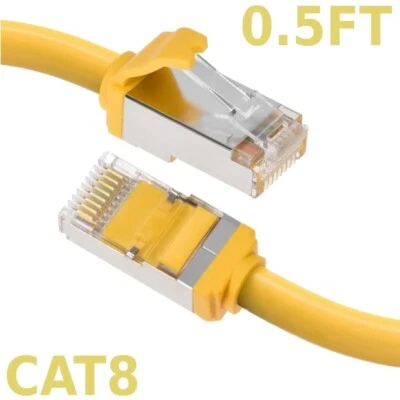 0.5FT Ethernet LAN Network Cat8 RJ45 S/FTP Cable Shielded Cord 28AWG 2GHz Yellow - Image 1 of 4