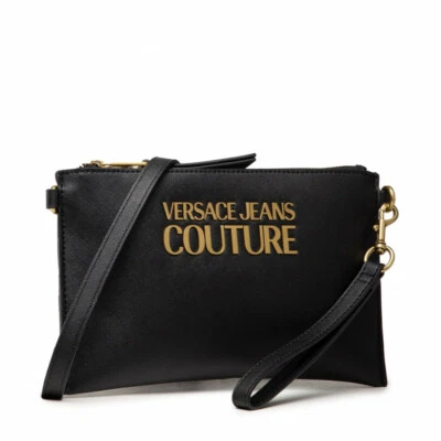 Versace Jeans Couture Schwarz Clutch Tasche Schulterriemen und Armband Gold Logo Neu - Bild 1 von 4
