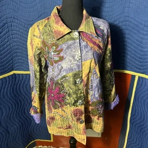 Vintage Indigo Moon Jacke Damen Größe M bestickt Blumen metallische Knöpfe - Bild 1 von 7