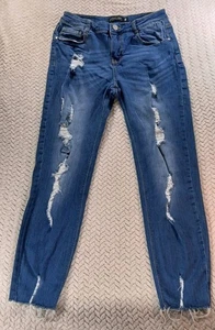 Blue Age Denim Collection Thrashed Distressed Size 9 Dark Wash Stretch Jeans - Picture 1 of 23