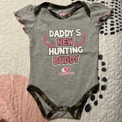 Mossy Oak BABY GIRL 3-6M Camo/Pink  One-Piece Romper One Piece CAMO Trim Gray - Image 1 of 3