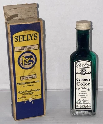 Vtg Seely's Manufacturing Co Pure Flavoring Extracts Green Color in Original Box - Image 1 of 4