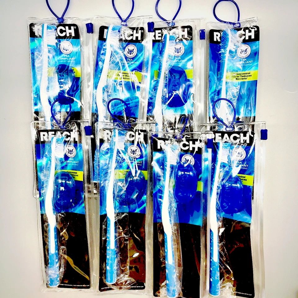 8 Pack Reach Oral Care Toothbrush + Cap In Individual Bags Travel Kit - Image 1 of 3