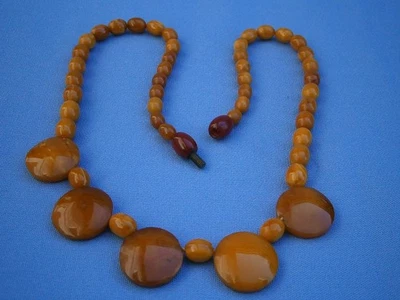 herrliche honigfarbene Bernstein-Kette/Collier, Oliven und Platten, Butterscotch - Bild 1 von 4
