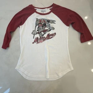 Disney Parks Mickey Mouse Thermal Raglan Shirt Women’s L Red White 3/4 Sleeve - Picture 1 of 8