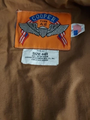 Chaqueta de vuelo de cuero Cooper tipo A2 USAF talla 44R CSN 8710-01-824-3400 Foto 1 de 3