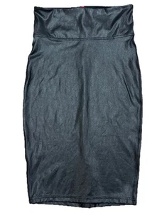 SPANX Faux Leather Black Pencil Skirt Knee Length Size L Large High Waisted EUC - Picture 1 of 7