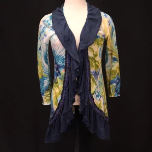 Cárdigan Anthropologie Ginebra Mujer Volantes Algodón Lino Color Abstracto Pequeño - Imagen 1 de 10