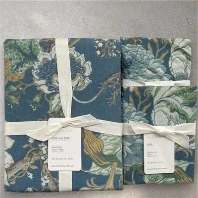 Nuevo Edredón Pottery Barn DAHLIA FLORAL King y Dos Fundas King Azul Reversible Nuevo con Etiquetas Foto 1 de 3