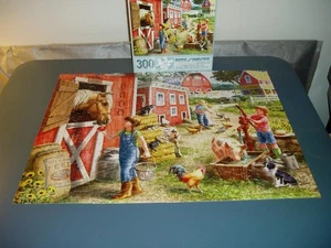 Liz Goodrick-Dillon 300 Pc Bits and Pieces Jigsaw Puzzle Morning Chores Complete - Foto 1 di 1