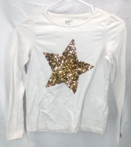Crazy 8 Kid's Large White Long Sleeve shirt with Golden Sequin Star - Picture 1 of 6