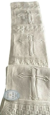 Cross Bible Prayer 大号扔毯 50 英寸 W x 70 英寸 L 白色 浅米色 — 第 1/4 张图片