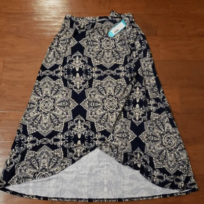 Falda midi tejida envolvente sintética Loveappella Madyson azul marino pequeña pequeña Foto 1 de 4