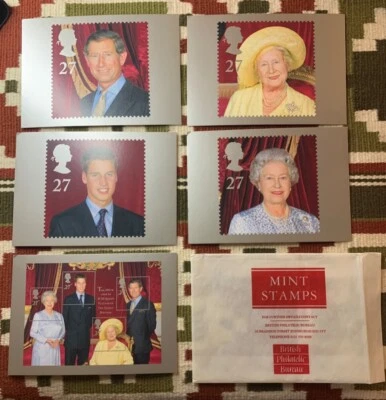 Juego de postales PHQ 100 aniversario SM la Reina Isabel Príncipe Felipe Guillermo Real Foto 1 de 4