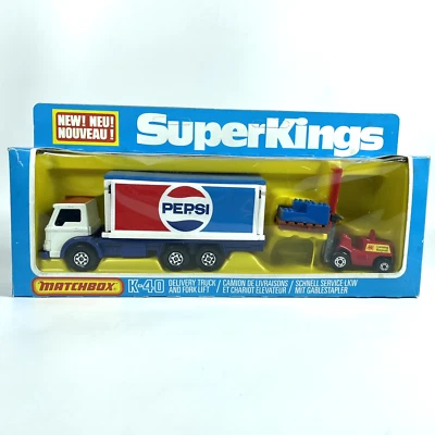 Matchbox Superkings K-40 Pepsi Delivery Truck & Fork Lift , Unpunched Box - Image 1 of 4