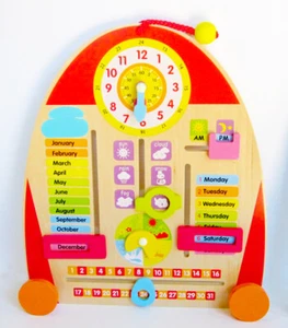 Educational Wood Calendar with Clock, Weather Seasons Days Months - Learning Toy - Picture 1 of 6