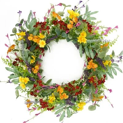 Artificial Spring Summer Wreath for Front Door Yellow Daisy Wreath with Olive Le - Image 1 of 4