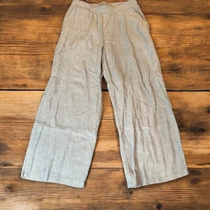 Stars Above Pants Womens Small Linen Blend Pajama Lounge Blue Chambray Cropped - Picture 1 of 12