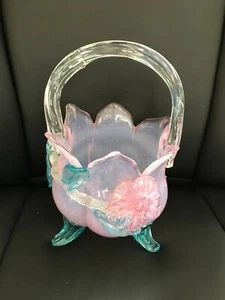 Beautiful Antique Stevens & Williams Glass Basket w/ Applied Flowers - AE dl - Picture 1 of 8
