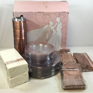DaYammi Rose Gold 350 Pieces Plastic Dinnerware Plates & Napkins Party Supplies