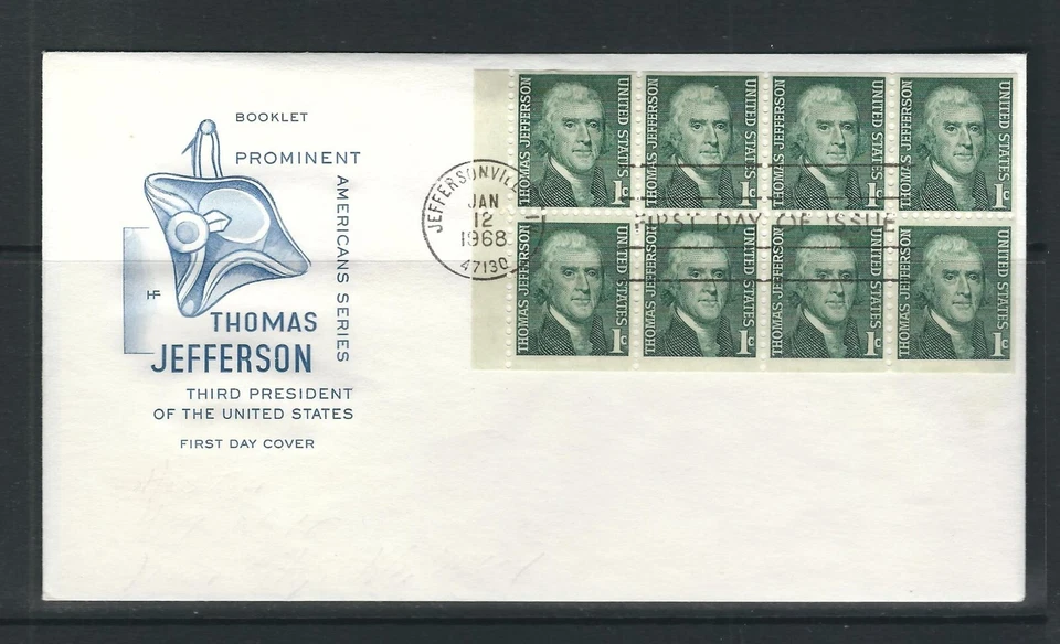 USA SC # 1278a Jefferson FDC Pane Of 8 . HF Cachet - Image 1 of 1