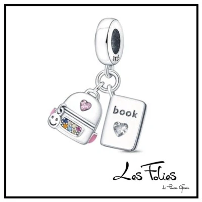 Charm Zaino Libro Studente Scuola in argento 925 - Les Folies - Immagine 1 di 4