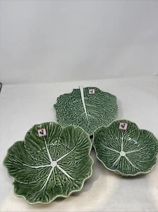 Bordallo Pinheiro Small & Medium Bowl + Leaf Plate Green Cabbage Leaf Portugal - Picture 1 of 5