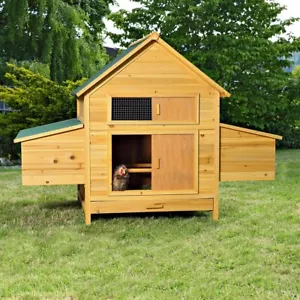 Geflügelstall Hühnerstall Hühnerhaus Hasenstall Freilauf Holz Kaninchenkäfig XXL - Afbeelding 1 van 8