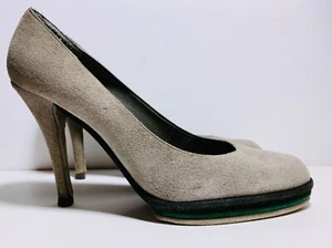 Stuart Weitzman Suede Platform Stiletto Pumps Size 8.5 Solid Gray Blue Round Toe - Picture 1 of 10