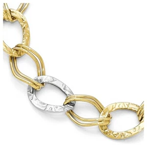 10k 10kt Two-tone Polished and Textured Link Bracelet 10mm 7.5 inch Lobster - Picture 1 of 3