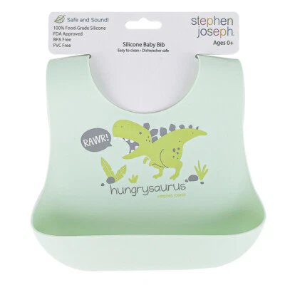 恐龙硅胶围兜带面包屑捕手浅绿色斯蒂芬宝宝 — 第 1/3 张图片