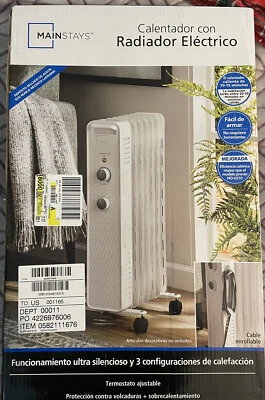 Radiador eléctrico mecánico lleno de aceite Mainstays 1500W, blanco Foto 1 de 2