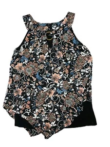 AB Studio Layered Tank Top Womens Small Boho Layered Blouse Chiffon Floral - Picture 1 of 8
