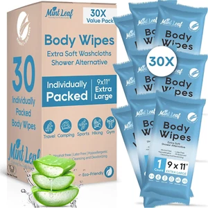 XL Deodorizing Body Wipes with Vitamin E Aloe Scent 9X11 | 30 Individually - Picture 1 of 12