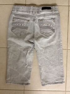 Mudd ~ Girls ~Gray Acid Wash Jean Stretch Fludd Capri Cropped Jeans ~ Size 12 EC