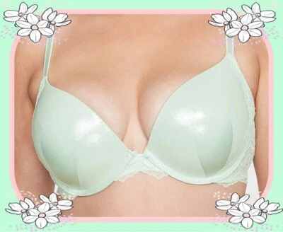 $75  36C  Misty Green  FOIL SHIMMER LACE Dream Angels Victorias Secret PU UW Bra - Image 1 of 4