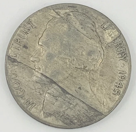 1945 P Jefferson Silver War Nickel Major Lamination 5 Cent Error Coin Cover