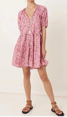 Spell & the Gypsy Collective Poppy Smock Mini Dress Floral Puff Sleeve Size S Foto 1 de 4